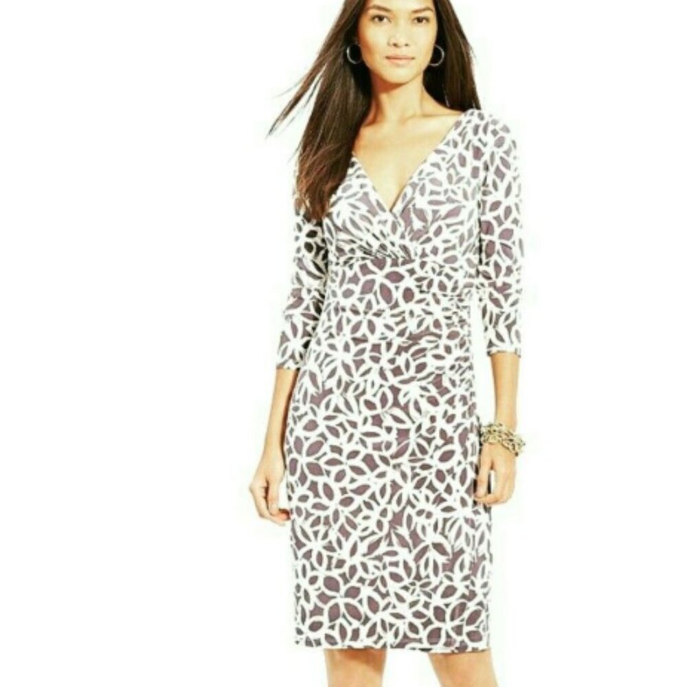 NWOT -Lauren Ralph Lauren-Women's-White & Purple- Sheath - Midi Dress - Size 4